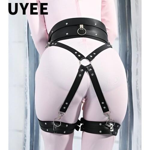 UYEE Women Men Erotic Harness Leather Belt Bondage Leggings Gothic Punk Adjustable Harajuku Corset Straps Garter Belt Accessory