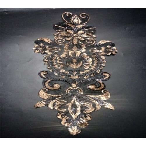 Vintage gold flower sequined patches sewing on garment accessories decoration stick embroidery applique patches for clothing