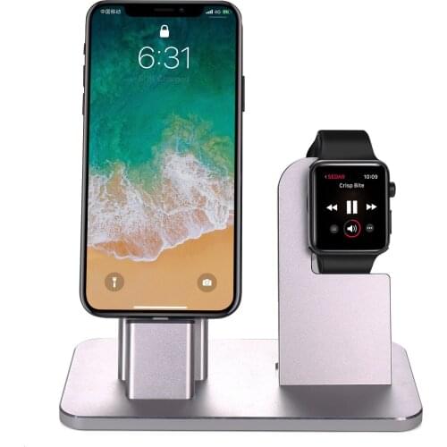 Besegad 2 in 1 Aluminum Alloy Charging Holder Dock Station Charger Stand for Apple Watch iWatch iPhone X Xs Max cargador stend