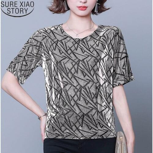 Plus Size Elegant Shiny Sequin Blouse Fashion New Glitter Shirt Tops Tunic Women Blouse Silver Golden Shine Womens Blouse 15768