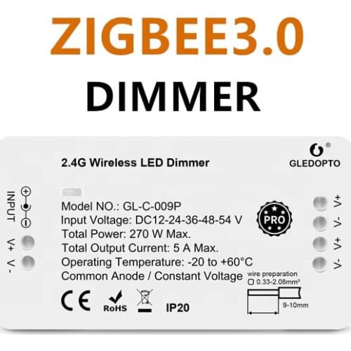 Zigbee 3.0 Smart Pro DIM CCT RGBW RGBCCT LED Controller Work With Google Home Echo Plus Smartthings 2.4G RF DC12-24V