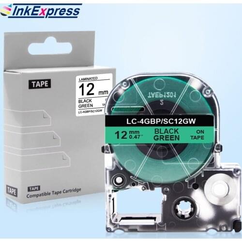 12mm SC12GW Label Tape For Epson SC12GW Labels King Jim LC-4GBP Tape Black on Green For Epson LW-300 LW-C410 LW-400 Label Maker