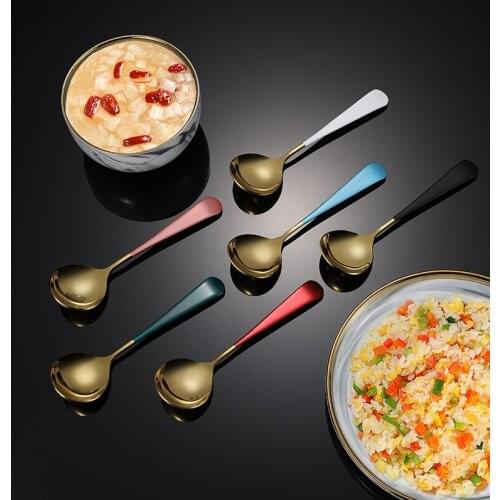 304 stainless steel titanium plated tea spoon watermelon fruit dessert round spoons tableware