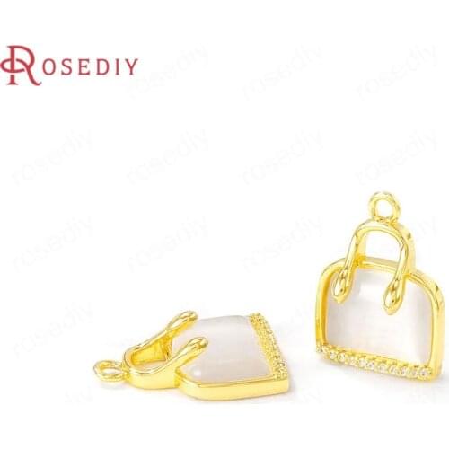 40599)4PCS 19x14MM 24K Gold Color Brass and stone Handbag Charms Pendants Jewelry Making Supplies Diy Findings Accessories
