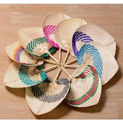 50pcs Palm Leaves Fans Handmade Wicker Multicolor Palm Fan Traditional Chinese Craft Home Decoration Gifts LX1037