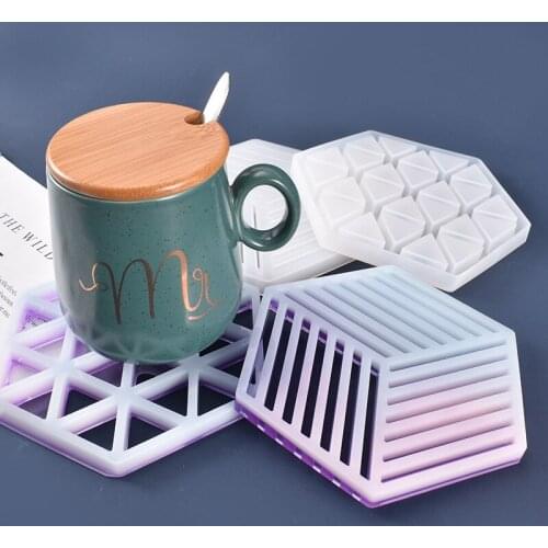 Large Crystal Silicone Mold Hexagonal Cup Pad DIY Dried Flower Epoxy Resin Mold For jewelry