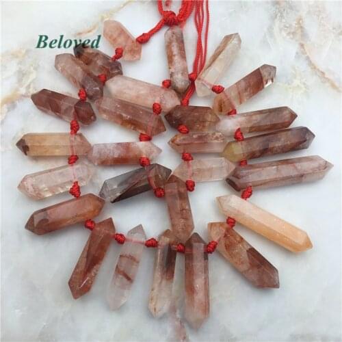 Wholesale Double Terminated Blood Crystal Quartz Loose Beads, Natural Red Quartz Point Jewelry Making Findings, BG18034