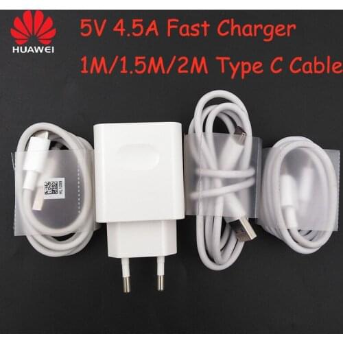 Huawei 5V 4.5A Supercharge Fast Charger 22.5W EU Plug Adapter 1M/1.5M/2M Usb Type C Cable For Honor 20 10 V20 Mate 30 20 Nova 5i