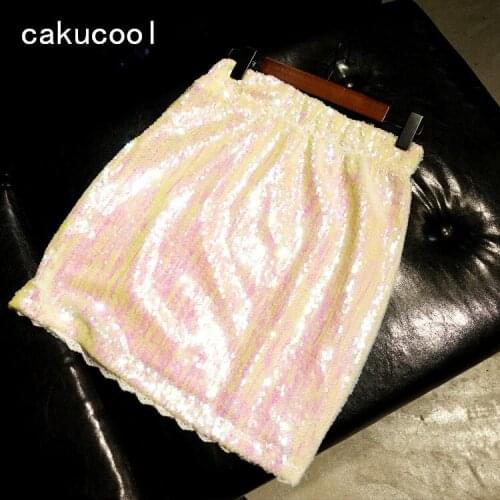 Cakucool Sequined Slim embellish Beading High Waist mini pencil Skirts Party Club Sexy Bodycon hippie Skirt new jupe sequin