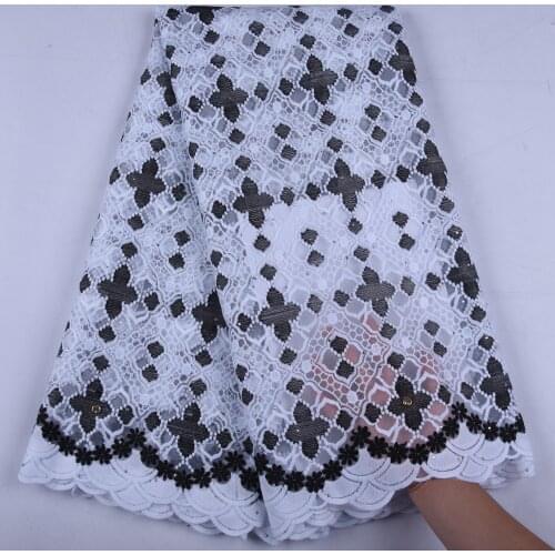 Black+White African Dry Lace Fabrics High Quality Milk Silk Lace Fabric For Wedding Latest Stoned French Mesh Lace Fabrics 1656