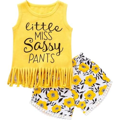 2021 Summer Girls Outfits Kids Fashion Toddler Clothes Set Children Tassels Sleeveless Top + Shorts 18M to 6 Years