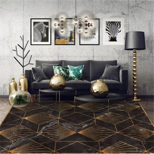Black Gold Marble Modern Luxury Carpet Living Room Green Geometric Entrance Carpet Retro Floor Mat