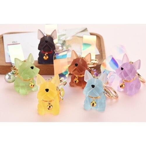 Creative Acrylic Animal Keychain Cartoon Doll Bell Dog Keyring Ornaments Women Couple Backpack Car Pendant Keyfob Gifts