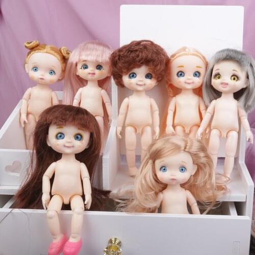 16cm Nude Body BJD Doll 13 Joint Dolls Blue eyes Dimple Face Nude BJD Dolls Little Girl Make Up Toy Girls Gift Dolls