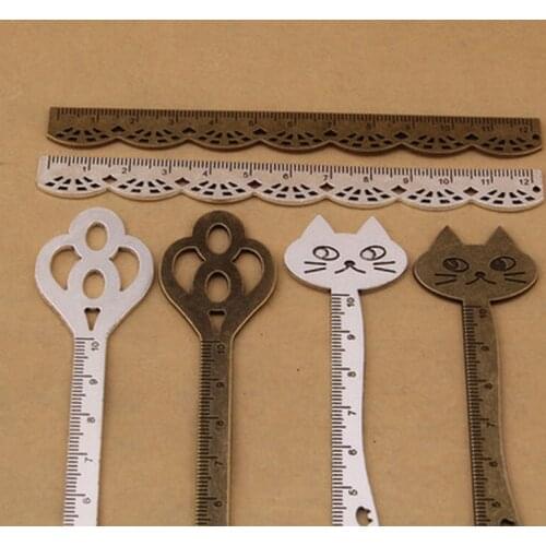 1 Pcs Kawaii Retro Vintage Style Metal Alloy Cat Lace Ruler Bookmarks For School Office Supplies Stationery Drafting Supplies