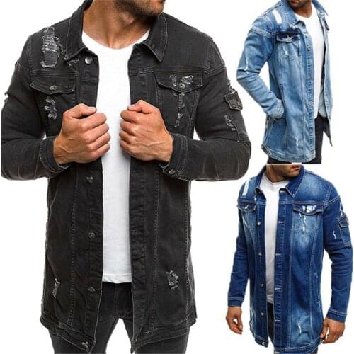2021 New SPRING Autumn HOLE Mens Blue Denim Jacket Cotton Elasticity Jeans Coat Male Brand Clothes