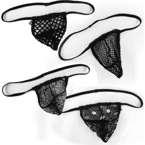 Mens Mini pouch string thong backless Low Rise big net poly nylon net G5219