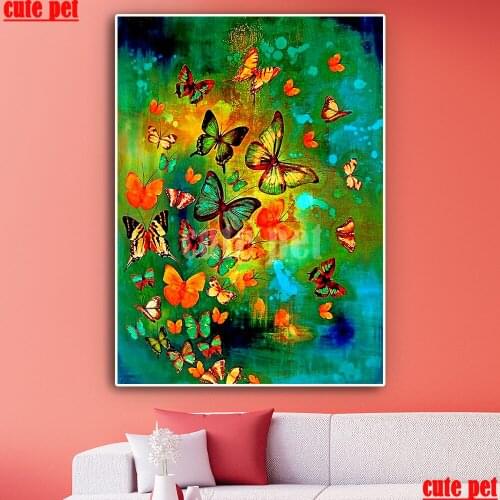 Cute pet 5D embroidery Colorful butterfly Diy full sets diamond painting CrossStitch round square Drill mosaic rhinestones Decor
