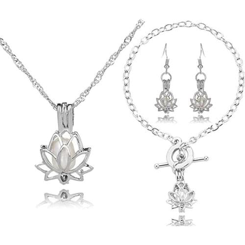 HENGSHENG Arrow Locket Cage Jewelry Set Pearl Oyster Pendant with 1 PC Real Oval Pearl in Charm