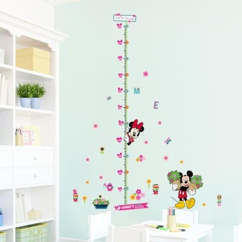 Minnie mickey growth chart wall stickers for kids room decoration cartoon mural art home decals children gift height measure