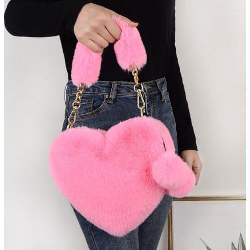 2021 New Plush Women Handbag Heart Shaped Chain Bag With Small Ball Pendant Messenger Sweet Cute High Quality Ladies Handbag