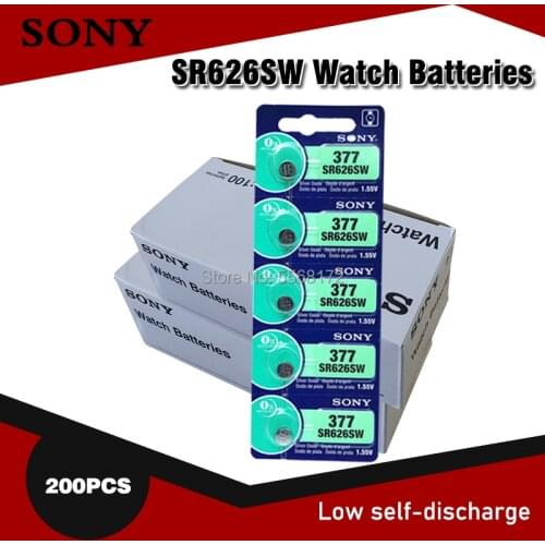 NEW SONY Original 200pcs 1.55V 377 376 SR626SW 626 SR626 V377 AG4 Watch Battery Button Coin Cell For Toys MADE IN JAPAN