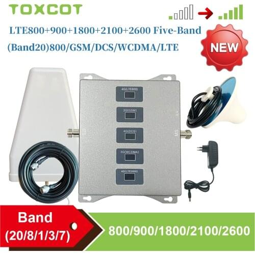 NEW 2G 3G 4G LTE 800 900 1800 2100 2600 Mhz Mobile Signal Booster Repeater Amplifier Band 1 3 7 9 20 ,full set , work in Europe