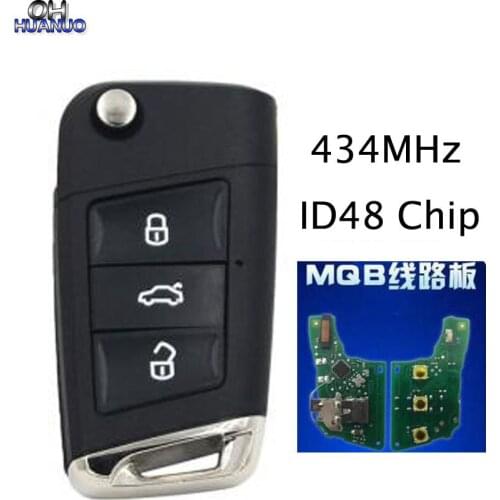 Upgrated Folding Remote Key 3 Button 434MHz With ID48 Chip Uncut HU66 For VW Skoda Octavia A7 MQB Golf VII Golf7 Golf MK7 2017