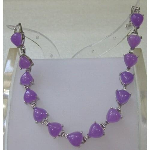 Wholesale Fine Jewelry 8MM Heart Shaped Purple Jade 7.5" Bracelet #01 5.30