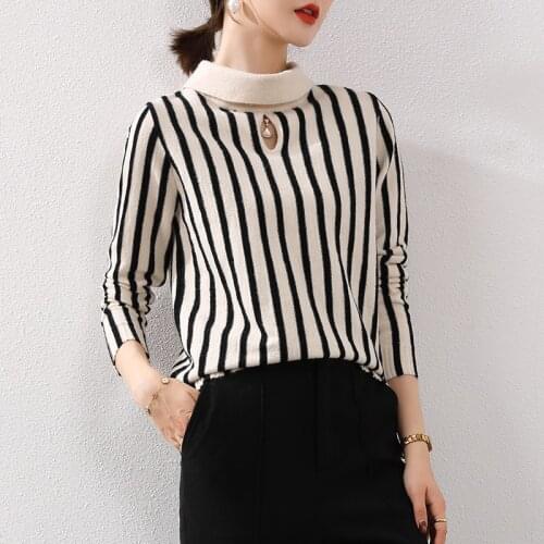 Make lapel pullovers qiu dong female striped cashmere sweater render unlined upper garment sweater knitting taobao price