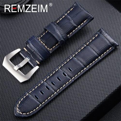 20mm 22mm 24mm 26mm Watchbands Blue Genuine Leather Watch Band Strap Watch Accessories Watch Bracelet Stainless Steel Buckle