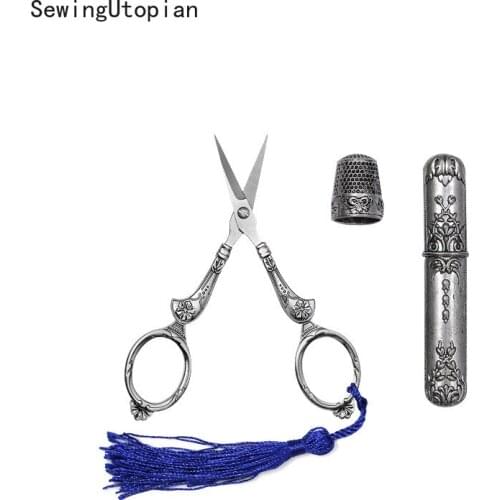 Retro Vintage Scissors Awl Threader Thimble Embroidery Scissor Tailor Scissors Sewing Supplies Craft Fabric Scissor