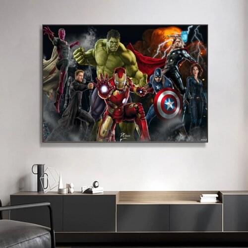 Marvel Avengers Superhero Movie Canvas Painting Spider-Man Captain America Posters and Print Wall Art Picture for Kid Home Decor