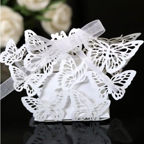Wedding butterfly hollow candy box paper packaging gift box boite dragees de mariage Baby shower traktatie kinderen verjaardag