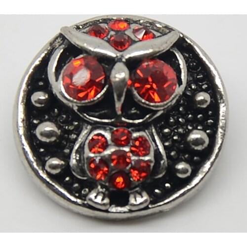 High Quality Owl Pattern Rhinestone Paved Metal Round Button Charms Snap Jewelry