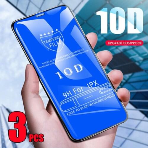 3pcs 10D Tempered Glass Full Glue Coverage Curved Screen Protector Film For iPhone 13 Pro Max 12 Mini 11 XS XR X 8 7 6 Plus SE