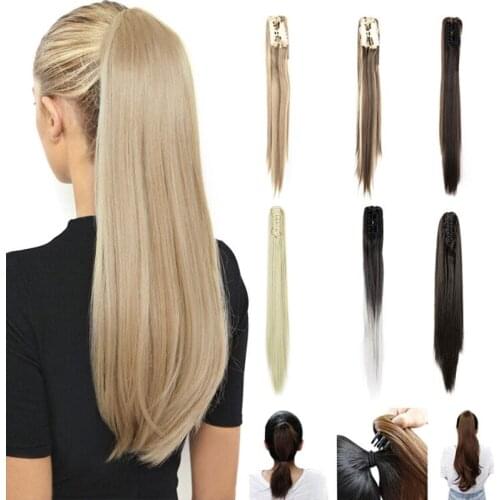 Claw Clip In Long Ponytail Extension Straight Hair for Women Jaw on 22 Inch-Ponytail Clip on Extension Long Hair