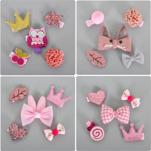 5PCS girls flowers hair clips cartoon hairpins toddlers kids Children Animal Bow Heart Barrettes Hair Accessories Head wear