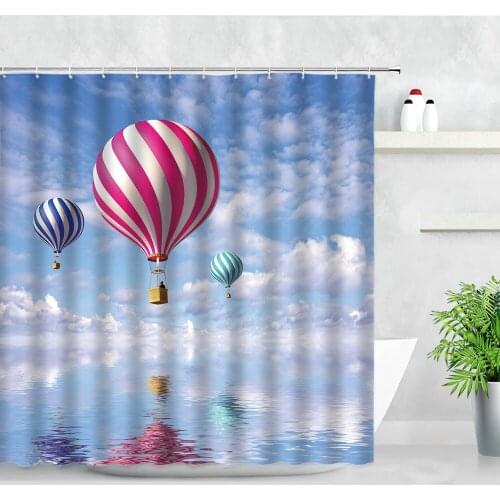 Dream Blue Sky Hot Air Balloon Shower Curtains Cloth Bath Screen Ocean Water Natural Scenery Modern Decor Hooks Bathroom Curtain
