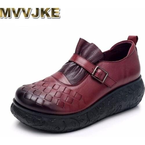 MVVJKE Flat Platform Woman Shoe Handmade Genuine Leather Flats Soft Comfortable Shoes for Women Ladies Shoes