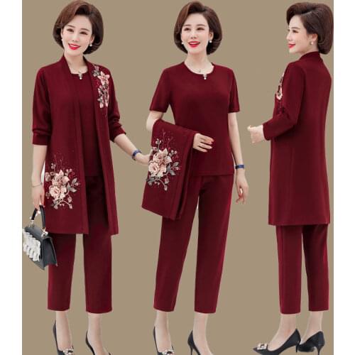 Womens 2020 Spring Autumn Three Piece Sets Floral Printed Long Sleeve Coat + Short Top and Loose Pants Suits Large Size 5XL W284