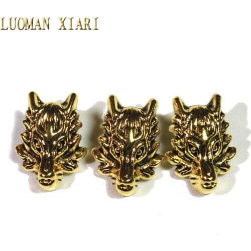 Wholesale 10pcs/20pcs Lot Vintage Golden Dragon Head Alloy Spacers Beads Charms DIY For Jewelry Making Bracelet l 13*18 mm