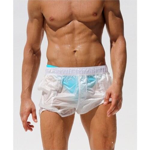 2020 Transparent Swimwears Mens Swimwear Gay Sexy Swim Trunks Fashion Short Sport Homme Solid Beach Board Shorts Bathing Suit