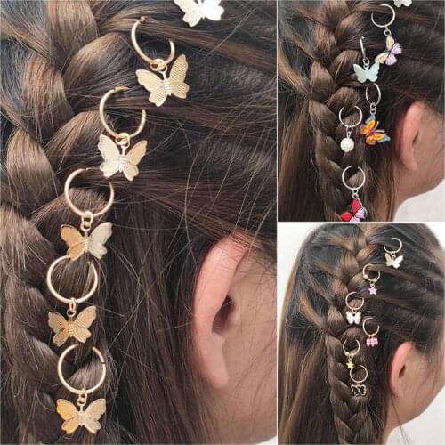 6pcs/bag DIY Pendant Hair Braids Beads Women Butterfly Hip-hop Hair Rings Braid Bead Hair Headband Braiders Clasps Accessories