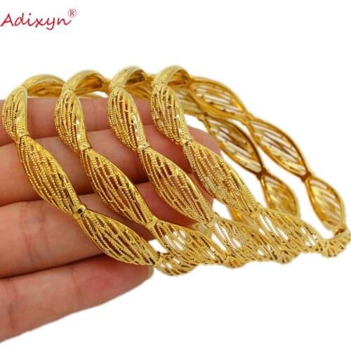 Adixyn 4pcs/lot Ethiopian Gold Color Dubai Africa India Bracelet&Bangles For Women Party Wedding Jewelry Gift N071021