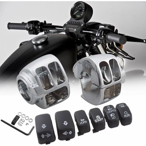 Motorcycle Hand Control Accessories Chrome Switch Housings Black Switch Caps Kit For Harley VRSC XL XR Dyna Softail FLHR FLHRC