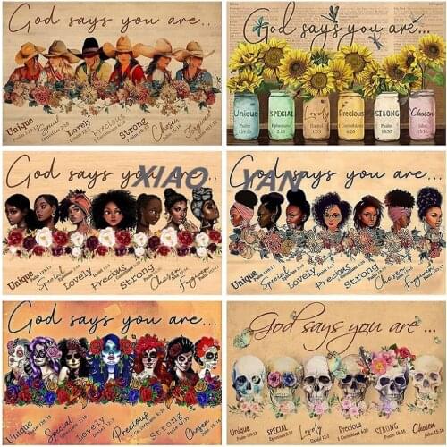 5D DIY Diamond Painting Girls , Cowboy God Says You Are Poster Full Drill Embroidery Cross Stitch Mosaic Home Decor Craft Gifts