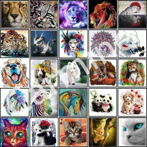 DIY 5D Diamond Painting Animal Cat Tiger Dog Cross Stitch Embroidery Mosaic Stickers Full Round&Square Drill Home Decoration