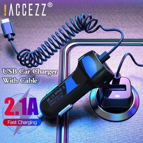 !ACCEZZ Car Charger With USB Cable For iPhone 12 11 Samsung Xiaomi Huawei Universal Micro USB C Lighting Cable Car Phone Charger