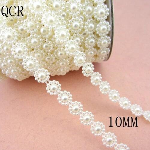 Free Shipping 3Meter 10mm Craft SunFlower Design Imitation Pearl Beads Cotton Line Chain For DIY Wedding Party Decoration Party